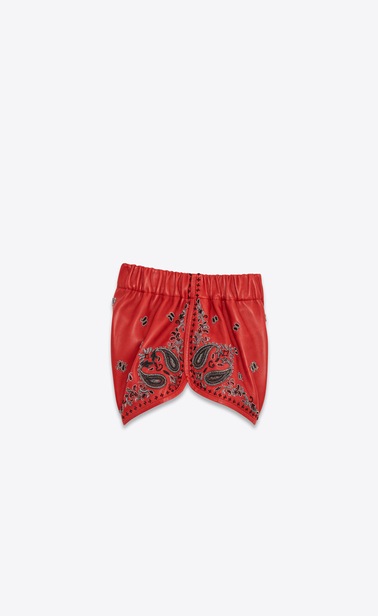 Shorts in dipped lambskin with bandana embroidery